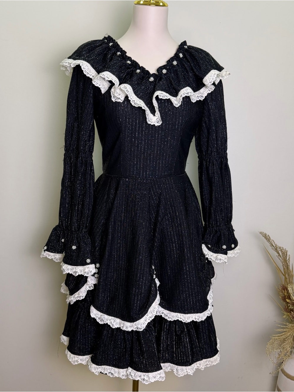 Vintage Whimsigoth Metallic Lurex Ruffle Cocktail Dress